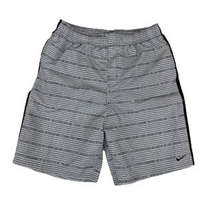 Nike Men's Swim Trunks Sz Medium Gray White Distorted Grid Print 9" Inseam Lined